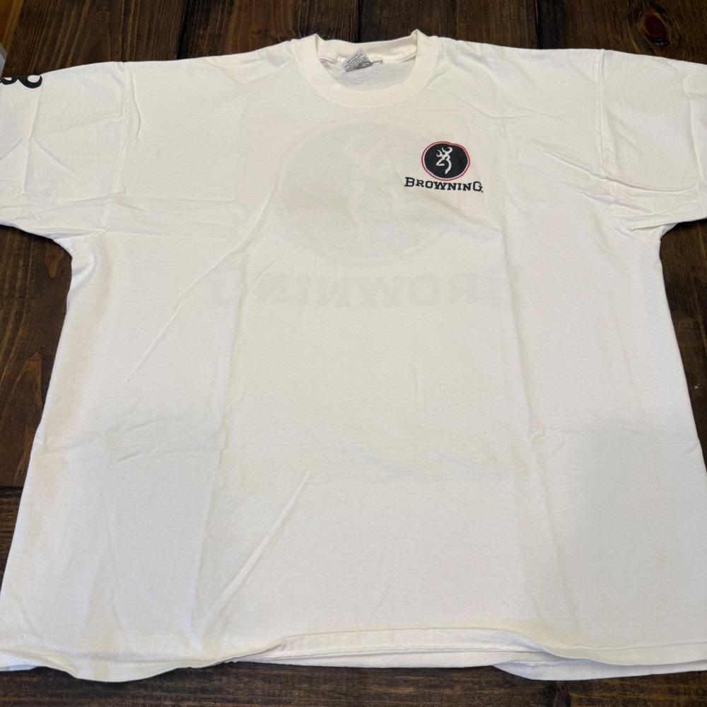 Browning Mens XL White Buckmark Graphic T-Shirt Short Sleeve Cotton Made in‎ USA